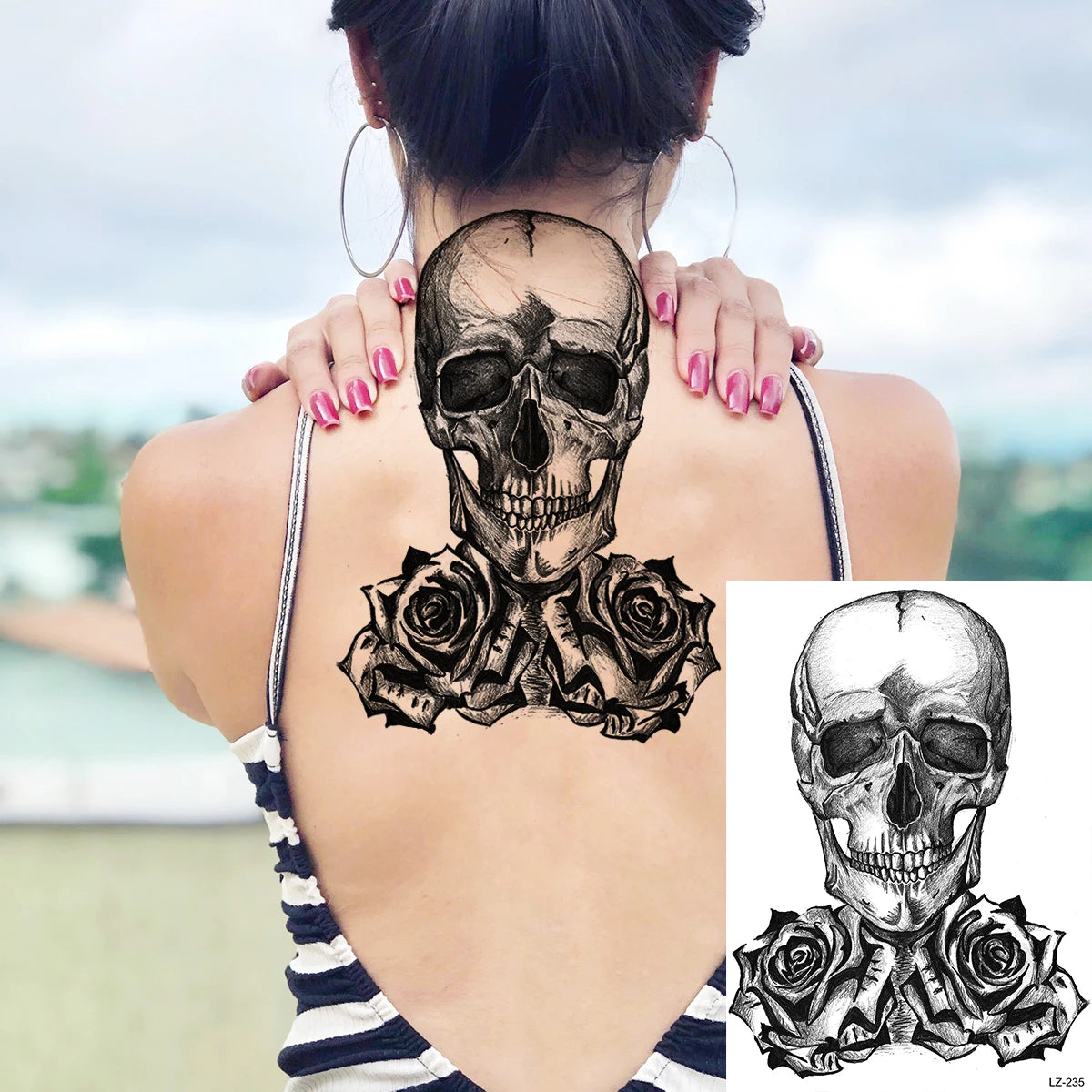 Black Rose Flower Sexy Temporary Tattoos For Women Adult Thigh Peony Skull Realistic Fake Tattoo Sexy Washable Tatoos Sticker