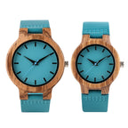 Luxury Royal Blue Quartz Wooden Wristwatch Genuine Leather Strap Valentine's Day Gifts for Men Women