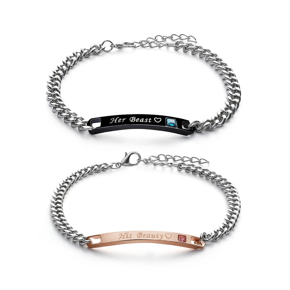 1PC Fashion Stainless Steel Couple Bracelets Men and Women Love Bangle His Queen Her King Crystal Crown Jewelry Valentine Gift