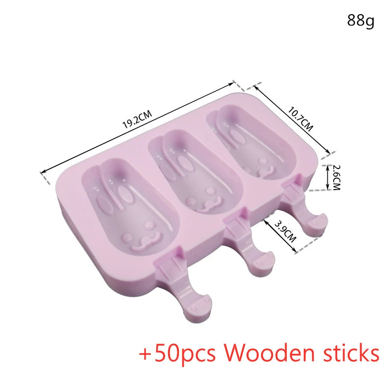 Silicone Ice Cream Mold Popsicle Siamese Molds with Lid DIY Homemade Ice Lolly Mold Cartoon Animals Image Handmade Kitchen Tools