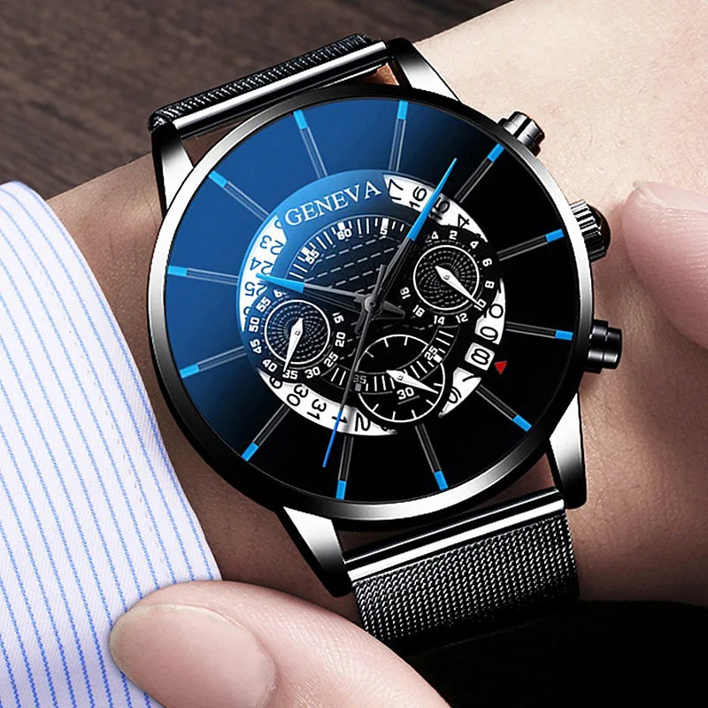 New Geneva Watch Men Watches Stainless Steel Calendar Quartz Wristwatches Men Sports Watches Reloj Hombre Relogio Masculino