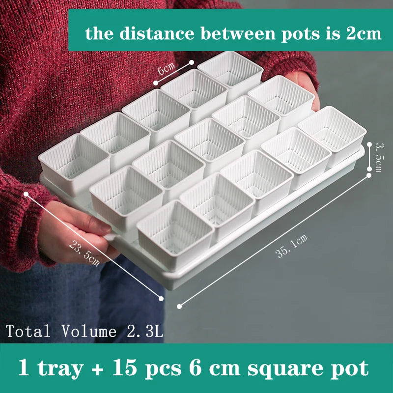 Meshpot Square Plastic Succulents Planter Pots With Tray Set,Nursery Pot Cactus Plant Pot Garden Pot