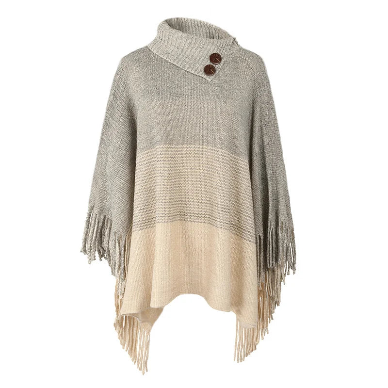 Plus Size Poncho For Women 2025 Spring Autumn Fashion Tassel Pullover Capes Female Loose Casual Knit Cloak Shawl Sweater