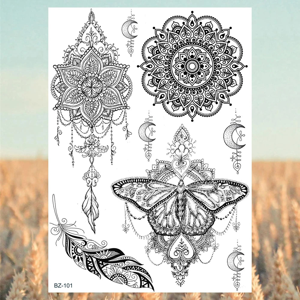 Black Rose Flower Sexy Temporary Tattoos For Women Adult Thigh Peony Skull Realistic Fake Tattoo Sexy Washable Tatoos Sticker