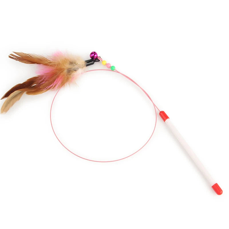 Steel Wire Teasing Cat Stick Long Fish Mouse Ball Feather with Bell Pet Toys Interactive Funny Cat Toy Wand