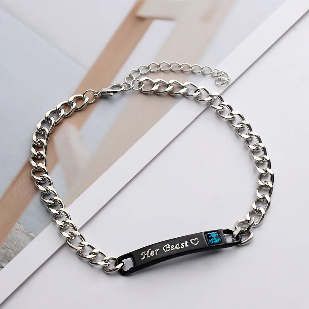 1PC Fashion Stainless Steel Couple Bracelets Men and Women Love Bangle His Queen Her King Crystal Crown Jewelry Valentine Gift