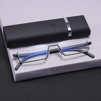 GLAUSA Reading Glasses TR90 Stainless Steel Half Frame Anti-Reflective Unisex Women Men Optical Mirror Presbyopia Eyewear Case