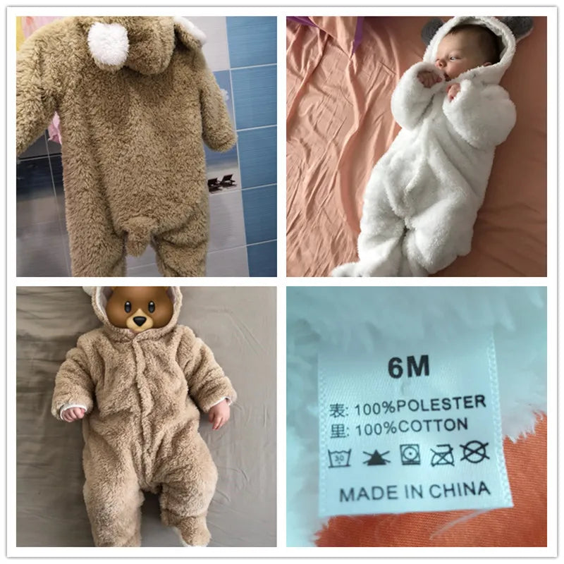 Winter Newborn Baby Rompers Hoodie Girls Boys Clothes Cotton Long Sleeve Toddler Climbing Outwear Warm Infant Jumpsuit 0-12Month
