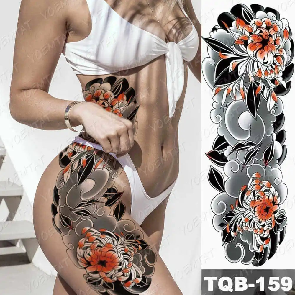 Large Arm Sleeve Tattoo Gun Rose Lion Waterproof Temporary Tattoo Sticker Clock Flower Waist Leg Body Art Full Fake Tatoo Women
