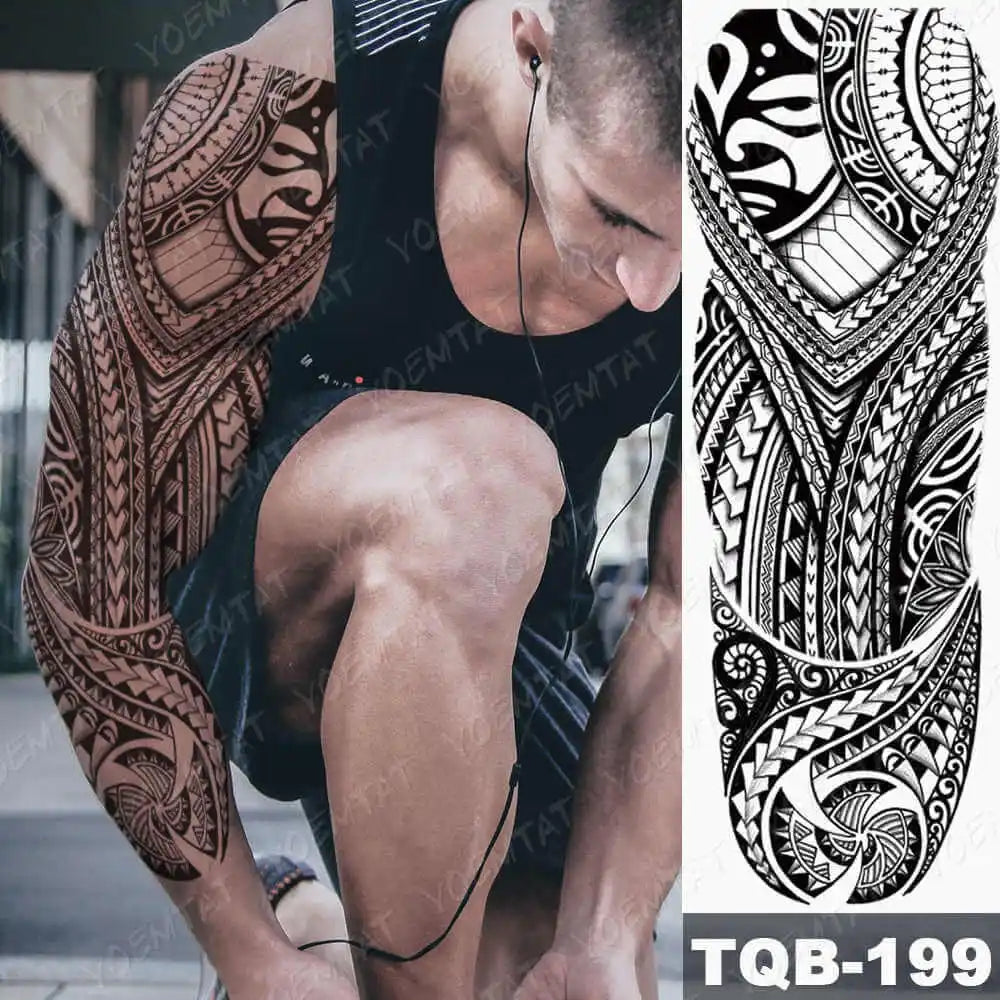 Large Arm Sleeve Tattoo Gun Rose Lion Waterproof Temporary Tattoo Sticker Clock Flower Waist Leg Body Art Full Fake Tatoo Women
