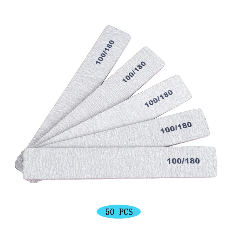 50Pcs/Lot Grey Sandpaper Nail File 100/180 Double Sided Buffer Block Polisher Pedicure Manicure Nail Art Files Nails Accesorios