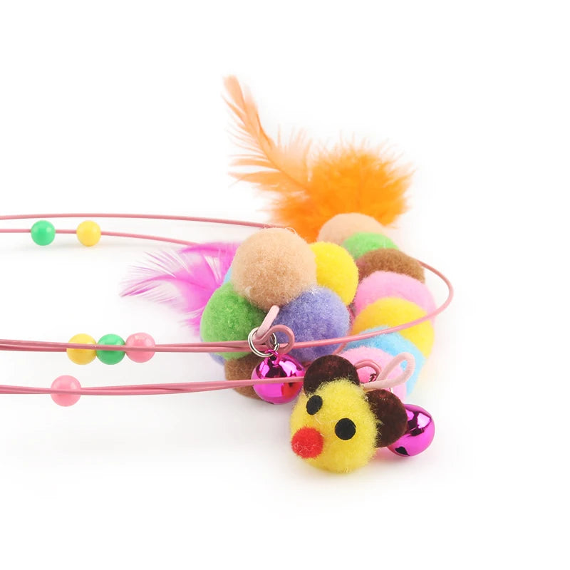 Steel Wire Teasing Cat Stick Long Fish Mouse Ball Feather with Bell Pet Toys Interactive Funny Cat Toy Wand