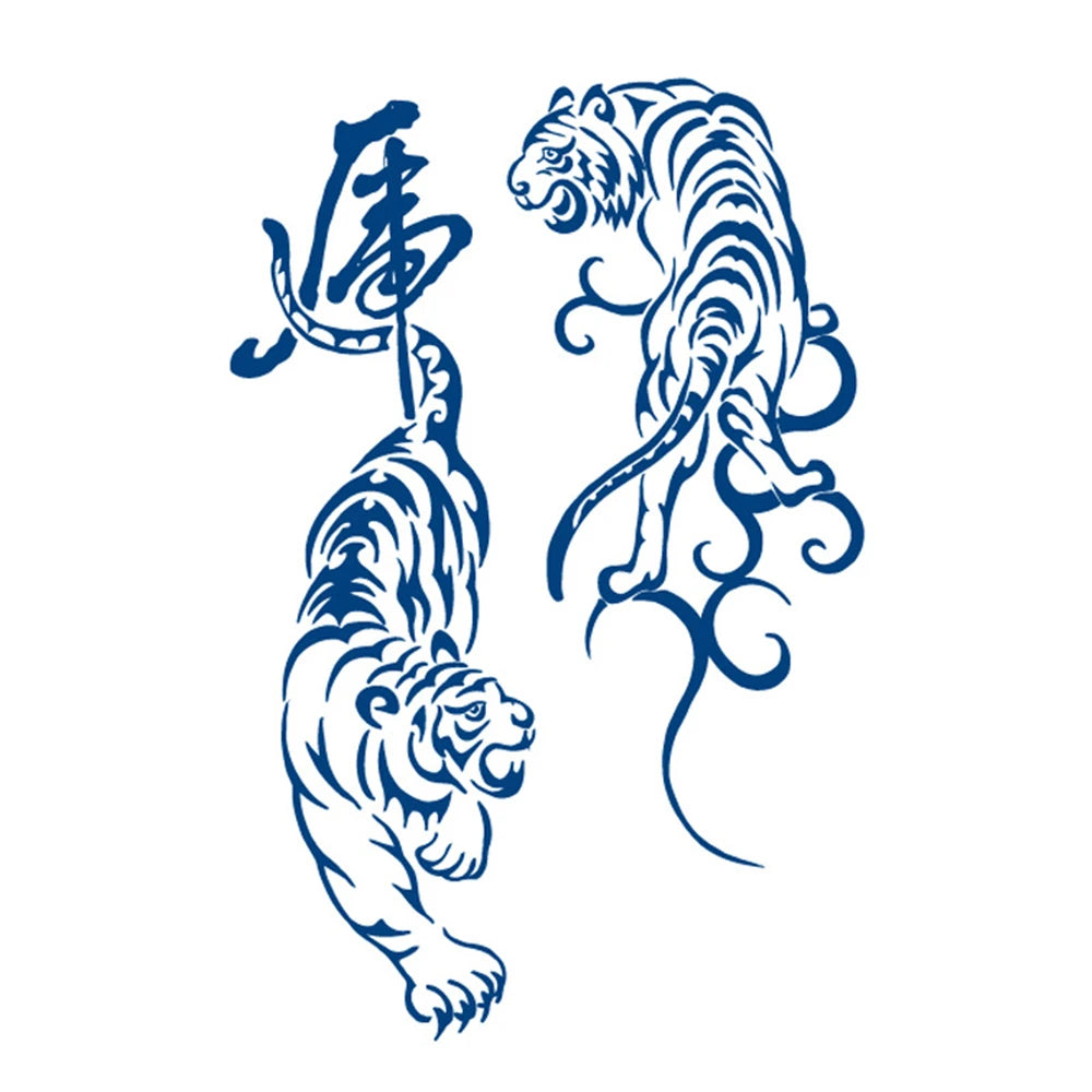 Waterproof Temporary Tattoos Juice Full Arm Fake Totem Tiger Dragon Tattoo Sticker Realistic Transfer Tattoos For Men Women Art