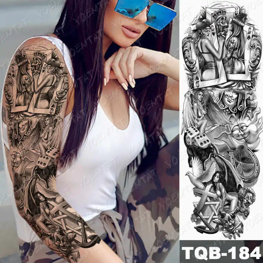 Large Arm Sleeve Tattoo Gun Rose Lion Waterproof Temporary Tattoo Sticker Clock Flower Waist Leg Body Art Full Fake Tatoo Women