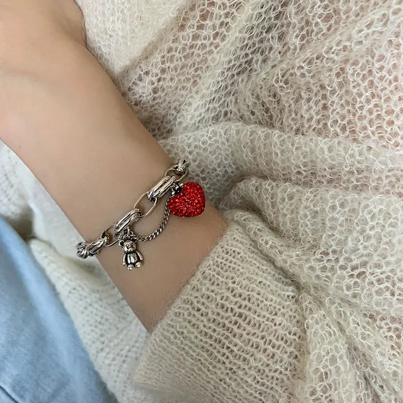 FOXANRY Silver Color Thick Chain Bracelets for Women Trendy Elegant Charming Sparkling Strawberry Zircon Party Jewelry