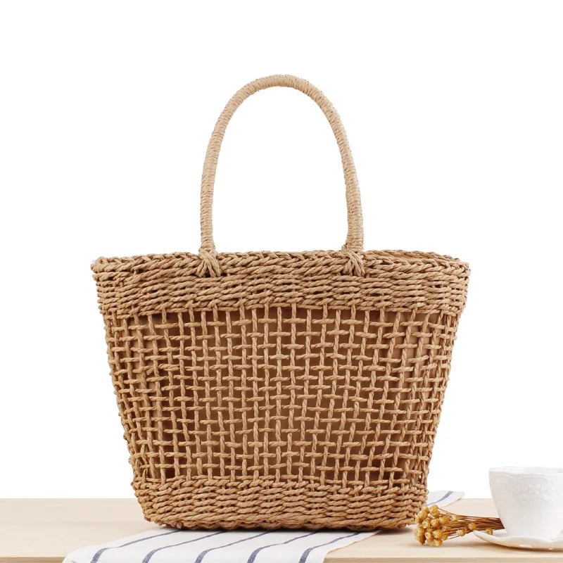 Handmade Women's Handbag Bohemian Hollow Straw Bag Summer Weaving Beach Bags Female Top-handle Tote Fashion Net Bag Mesh Basket