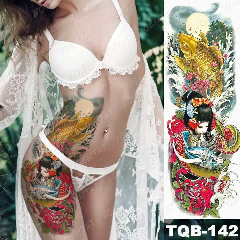 Large Arm Sleeve Tattoo Gun Rose Lion Waterproof Temporary Tattoo Sticker Clock Flower Waist Leg Body Art Full Fake Tatoo Women