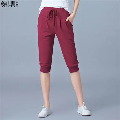 Pants for Women Summer Harem High Waisted Elastic Loose Joggers Sweatpants Calf Length Female Capris Trousers