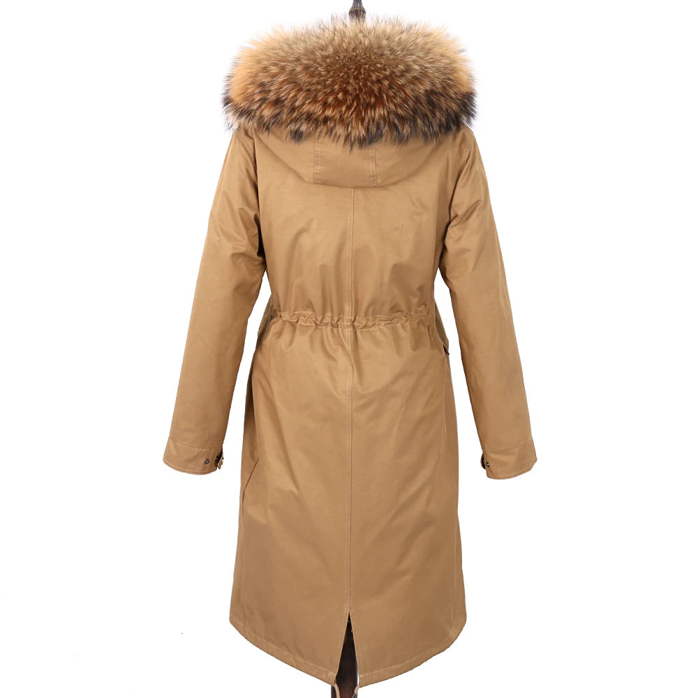 2024 New Winter Jacket Women X-Long Parka Waterproof Big Natural Raccoon Fur Collar Hood Real Fur Coat Thick Warm Real Fox Fur