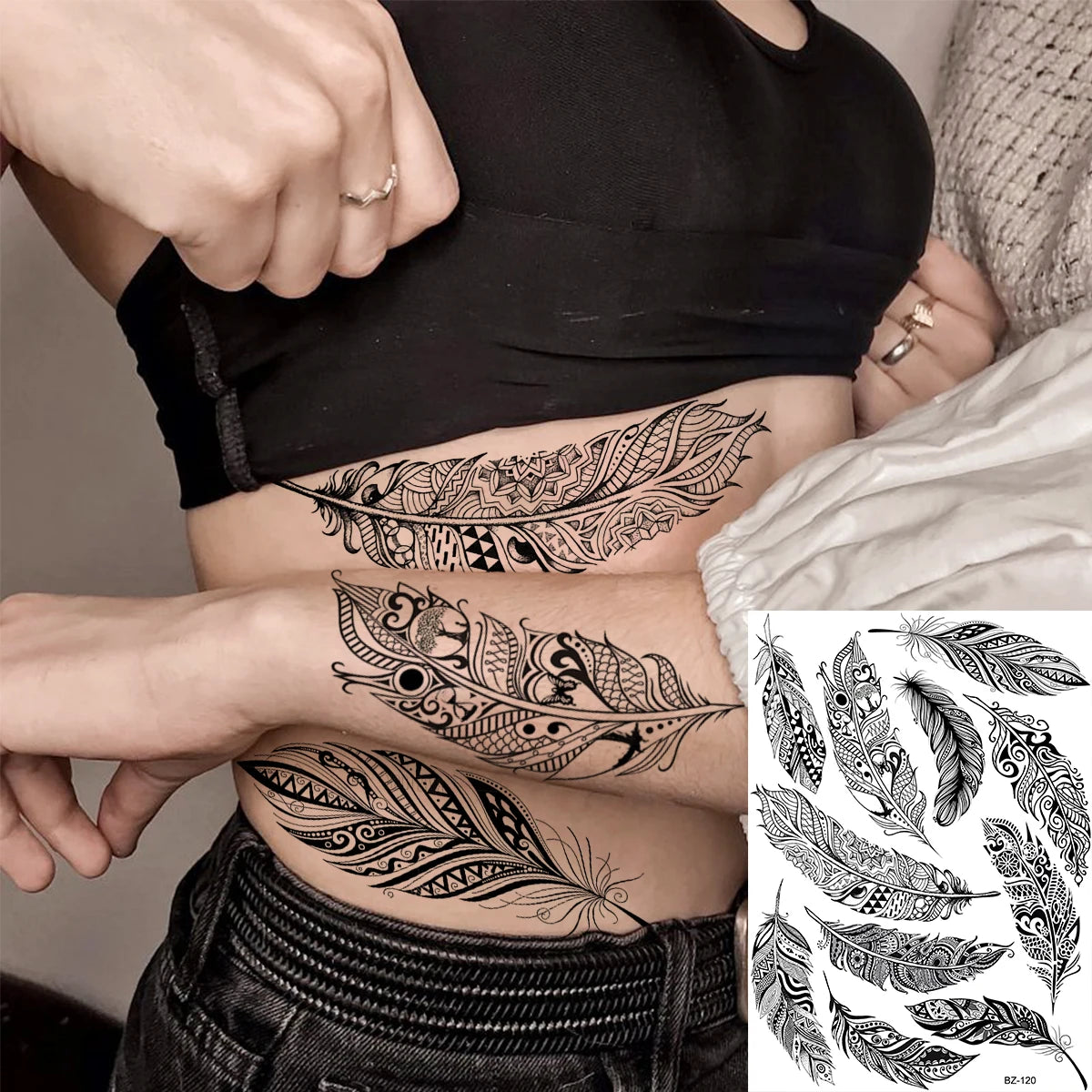 Black Rose Flower Sexy Temporary Tattoos For Women Adult Thigh Peony Skull Realistic Fake Tattoo Sexy Washable Tatoos Sticker