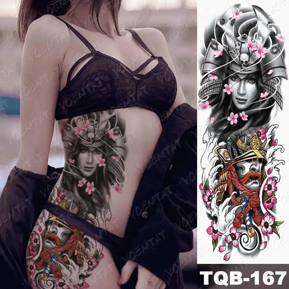 Large Arm Sleeve Tattoo Gun Rose Lion Waterproof Temporary Tattoo Sticker Clock Flower Waist Leg Body Art Full Fake Tatoo Women