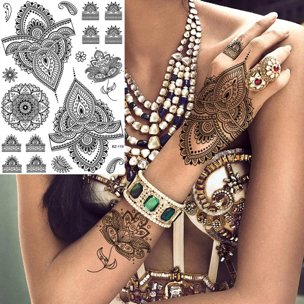 Black Rose Flower Sexy Temporary Tattoos For Women Adult Thigh Peony Skull Realistic Fake Tattoo Sexy Washable Tatoos Sticker
