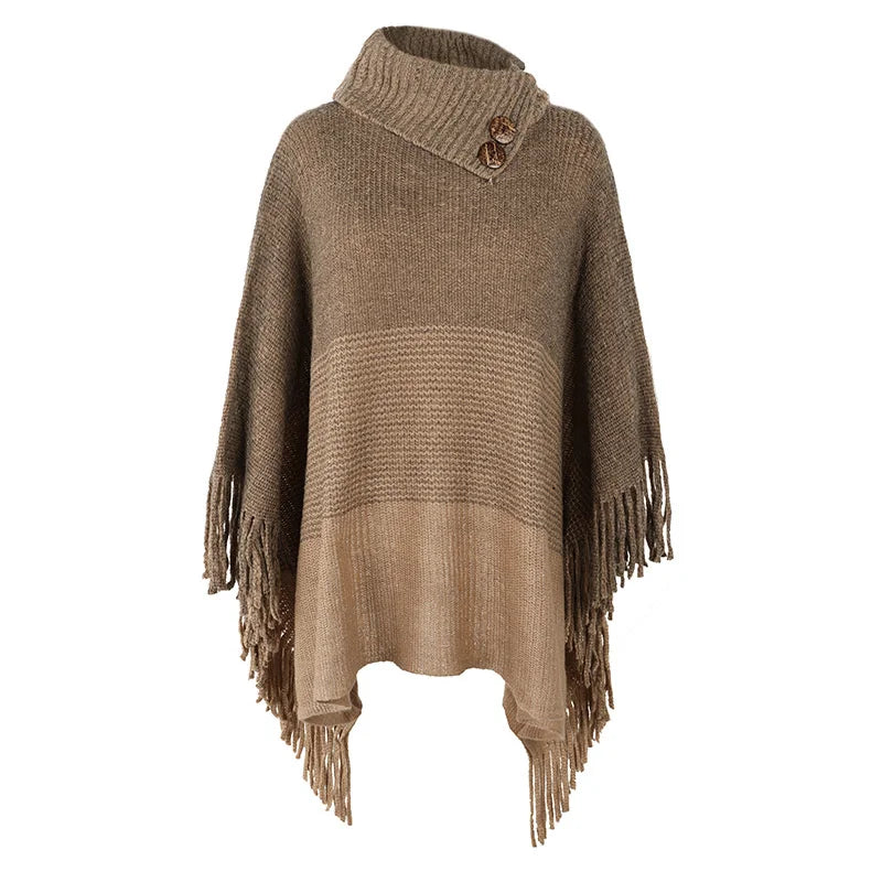 Plus Size Poncho For Women 2025 Spring Autumn Fashion Tassel Pullover Capes Female Loose Casual Knit Cloak Shawl Sweater