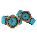 Luxury Royal Blue Quartz Wooden Wristwatch Genuine Leather Strap Valentine's Day Gifts for Men Women