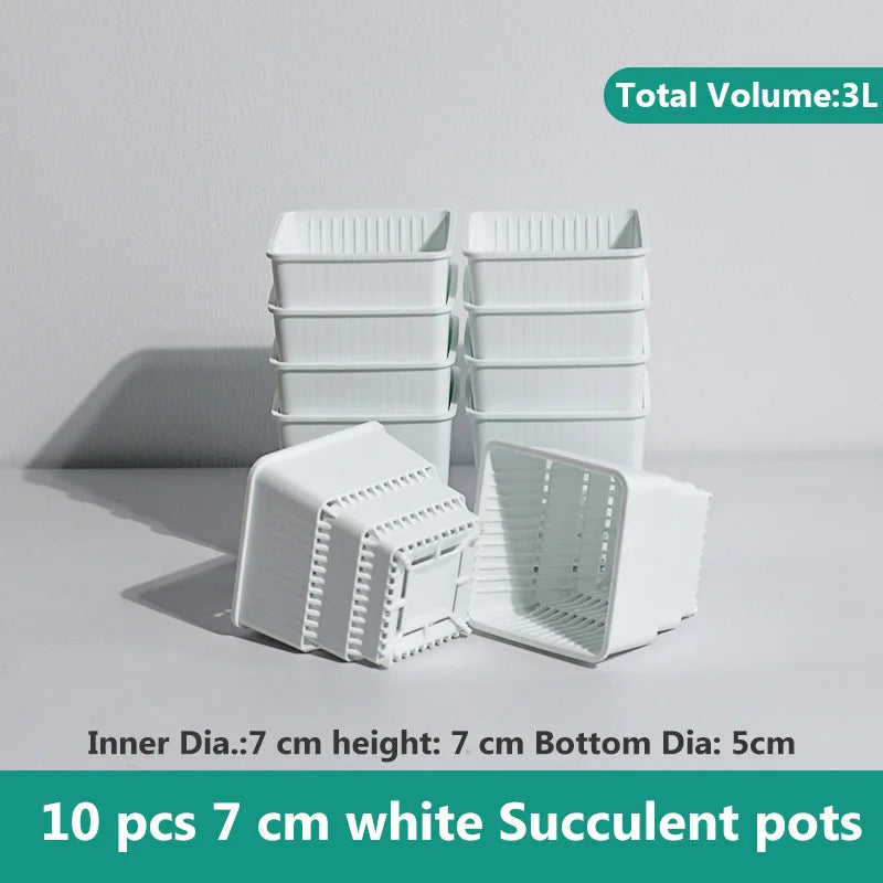 Meshpot Square Plastic Succulents Planter Pots With Tray Set,Nursery Pot Cactus Plant Pot Garden Pot
