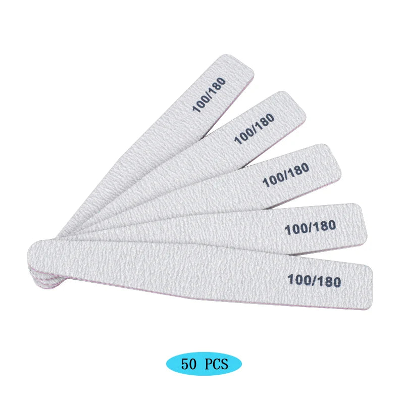 50Pcs/Lot Grey Sandpaper Nail File 100/180 Double Sided Buffer Block Polisher Pedicure Manicure Nail Art Files Nails Accesorios