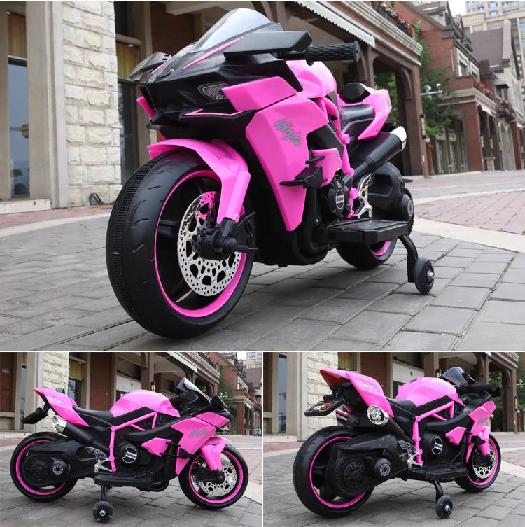 12V 1.1M Long Children Electric Two Wheeled Rechargeable Drive Motorcycle For 3-9 Years Kids Can Take Double Large Toy Car