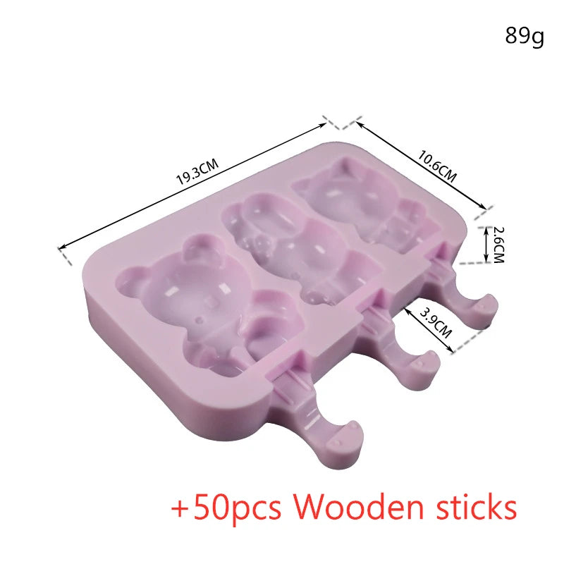 Silicone Ice Cream Mold Popsicle Siamese Molds with Lid DIY Homemade Ice Lolly Mold Cartoon Animals Image Handmade Kitchen Tools