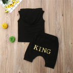 0-36M Baby Boys Clothes Set Letter King Print Hoodie For Boys Solid Black Sleeveless Sweatshirt Boys Pants Outfits Baby Boy Set