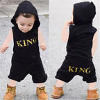 0-36M Baby Boys Clothes Set Letter King Print Hoodie For Boys Solid Black Sleeveless Sweatshirt Boys Pants Outfits Baby Boy Set