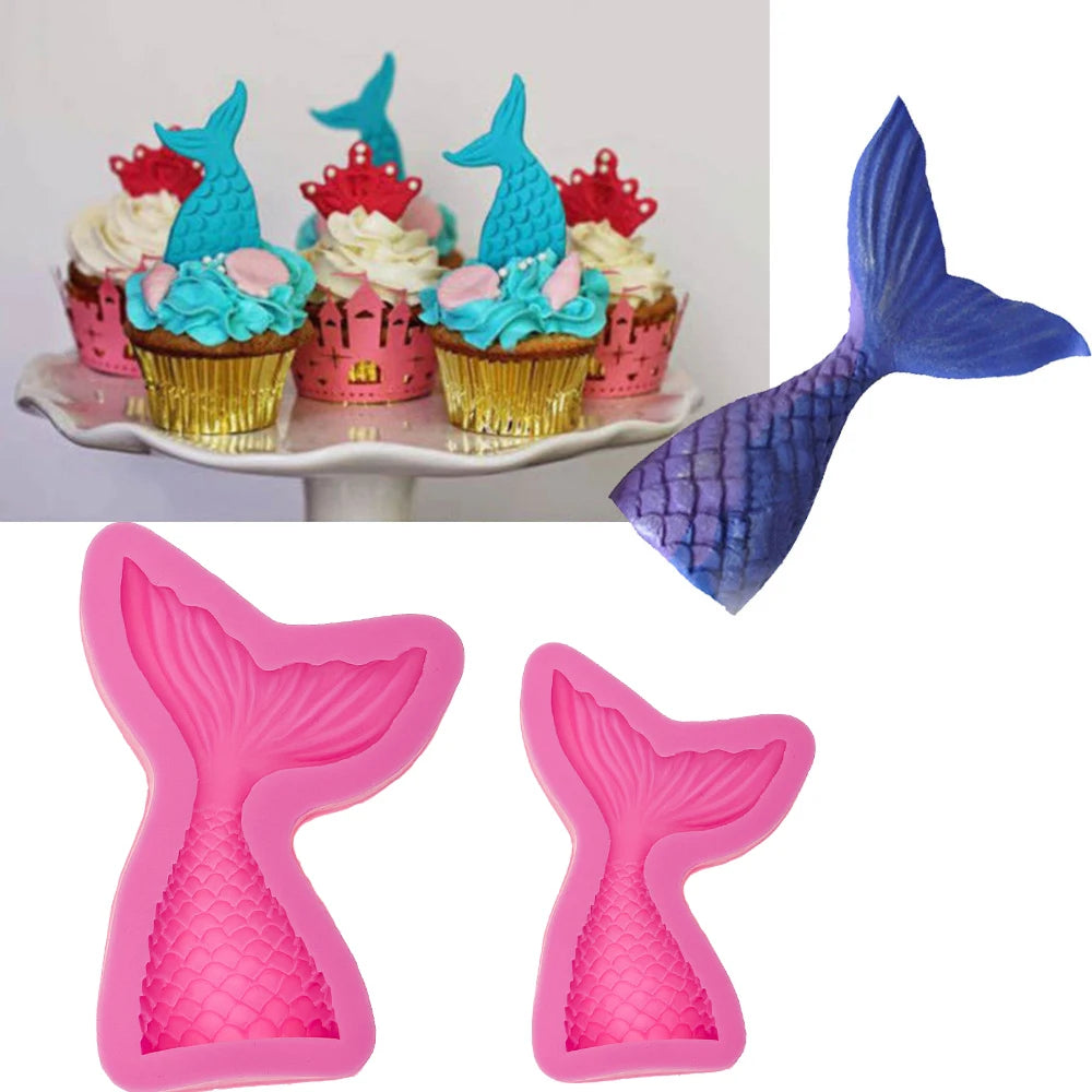 Silicone Mermaid Tail Mold 3D Baking Cake Decoration Jelly Sugar Craft Fondant Gumpaste Pastry Clay Candy  Soap Molds T0562