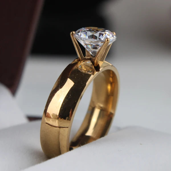 6mm Light Zircon CZ  gold color Stainless Steel finger rings men women  jewelry  wholesale lots