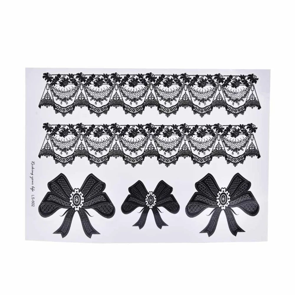 1 Pcs Black Waterproof Temporary Tattoo Sticker on Body Leg Water Transfer Sexy Lace Stocking Fake Flash Tattoo for Girl Women