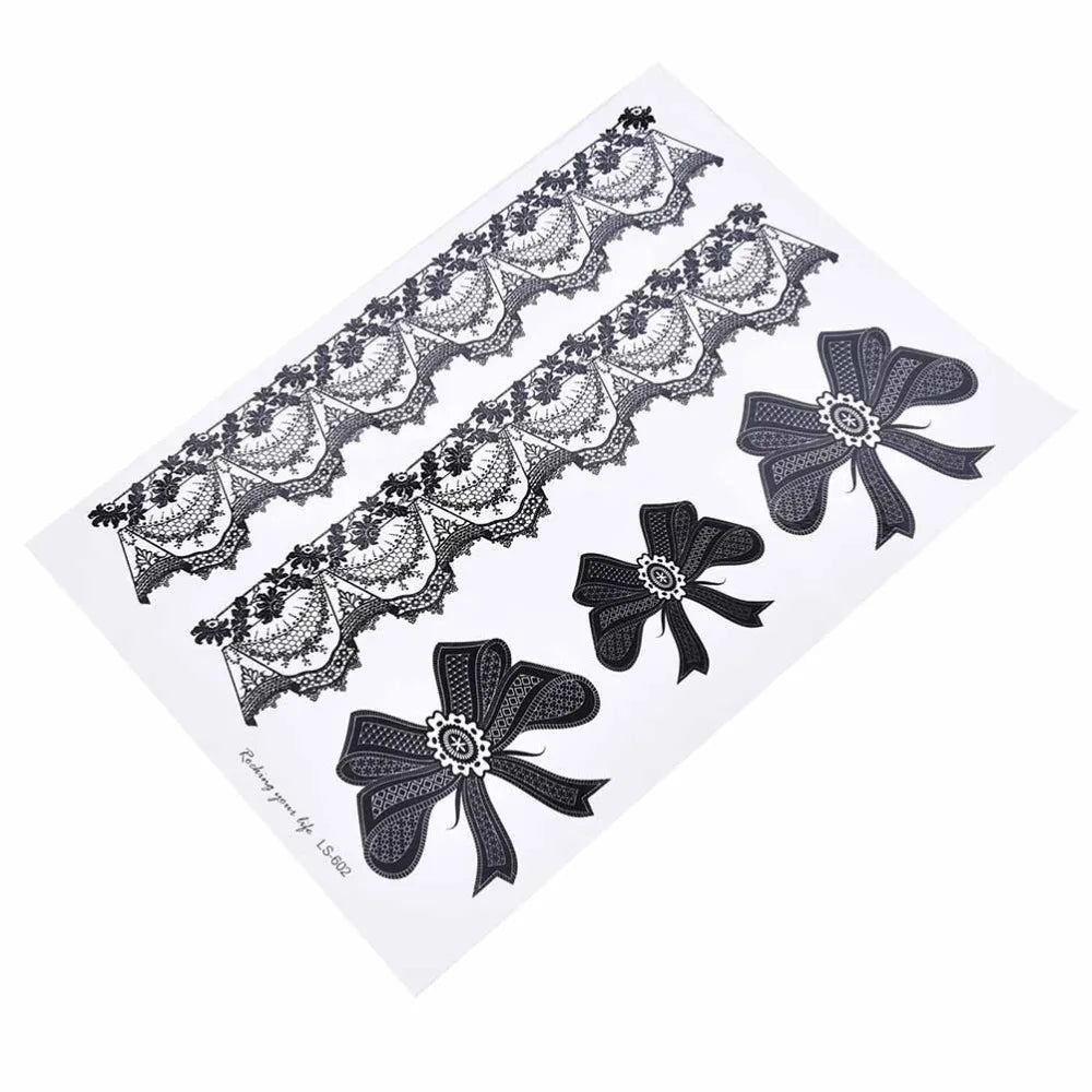1 Pcs Black Waterproof Temporary Tattoo Sticker on Body Leg Water Transfer Sexy Lace Stocking Fake Flash Tattoo for Girl Women