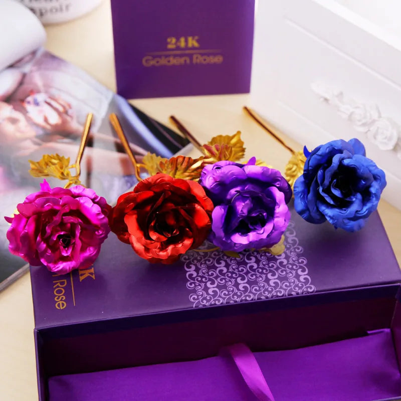 Best Gift For Girlfriend Golden Rose Wedding Decoration Golden Flower Valentine's Day Gift Gold Rose Gold Flower with Box
