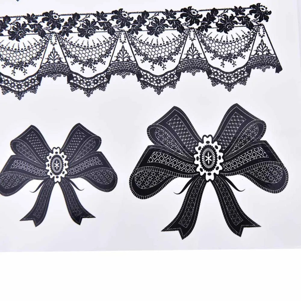 1 Pcs Black Waterproof Temporary Tattoo Sticker on Body Leg Water Transfer Sexy Lace Stocking Fake Flash Tattoo for Girl Women