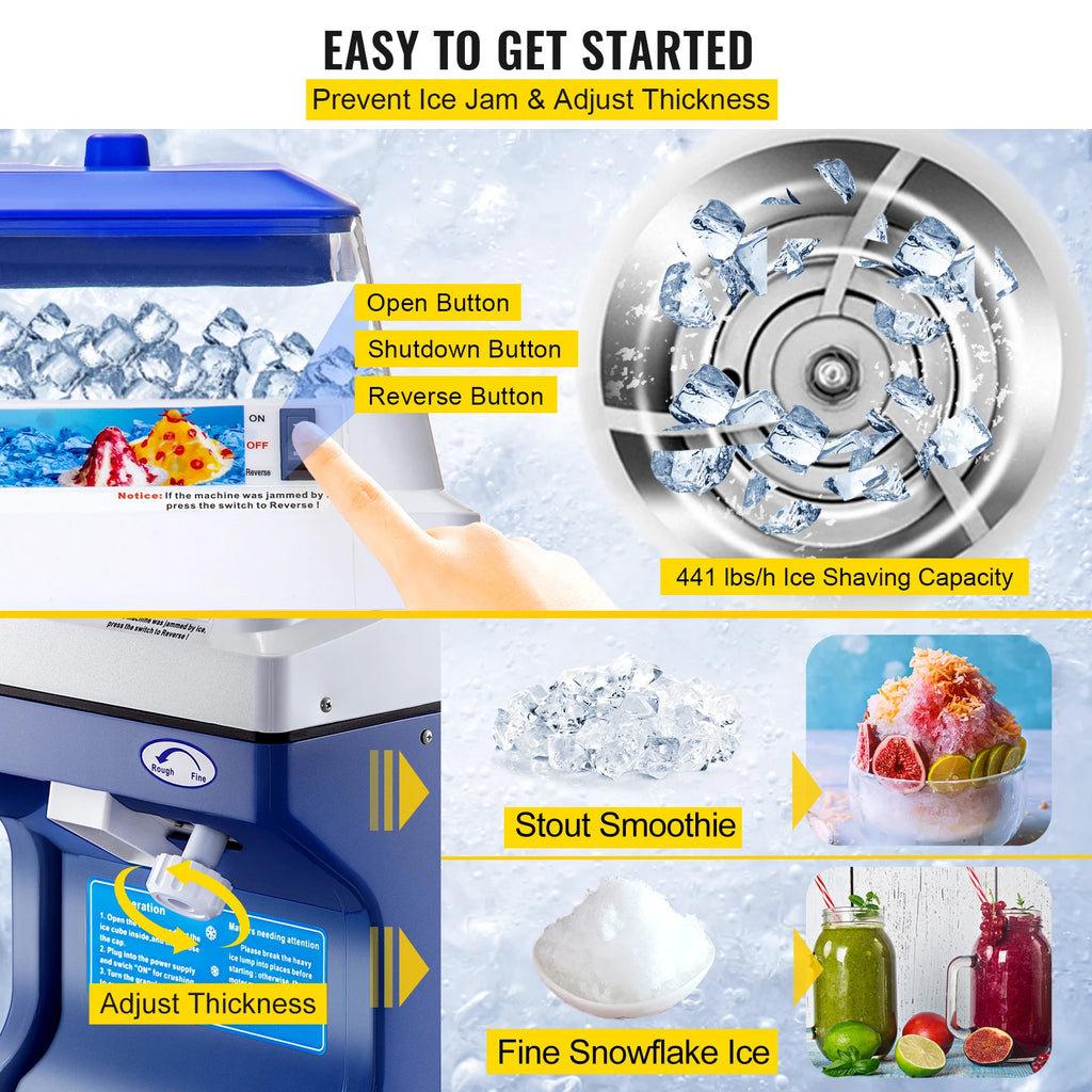 SucceBuy 120/200KG/H Electric Ice Shaver Branch Crusher Chopper Smoothie Blender Granizing Machine Shredder Snow Cone Cube Maker