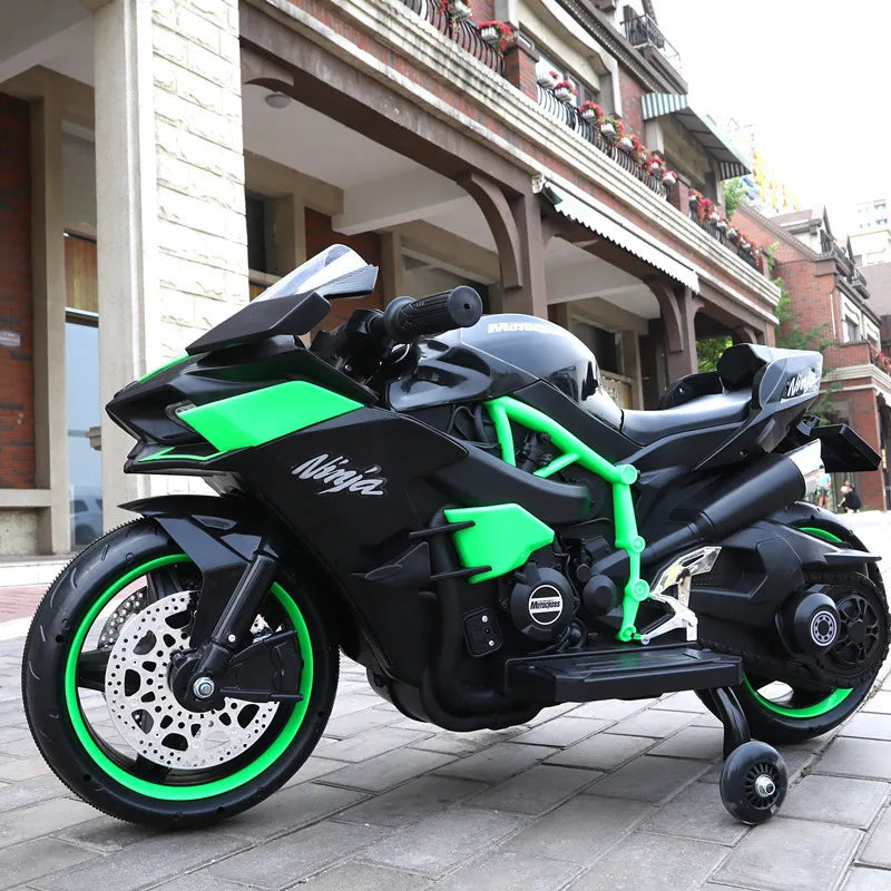 12V 1.1M Long Children Electric Two Wheeled Rechargeable Drive Motorcycle For 3-9 Years Kids Can Take Double Large Toy Car