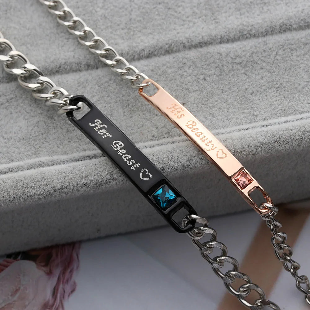 1PC Fashion Stainless Steel Couple Bracelets Men and Women Love Bangle His Queen Her King Crystal Crown Jewelry Valentine Gift