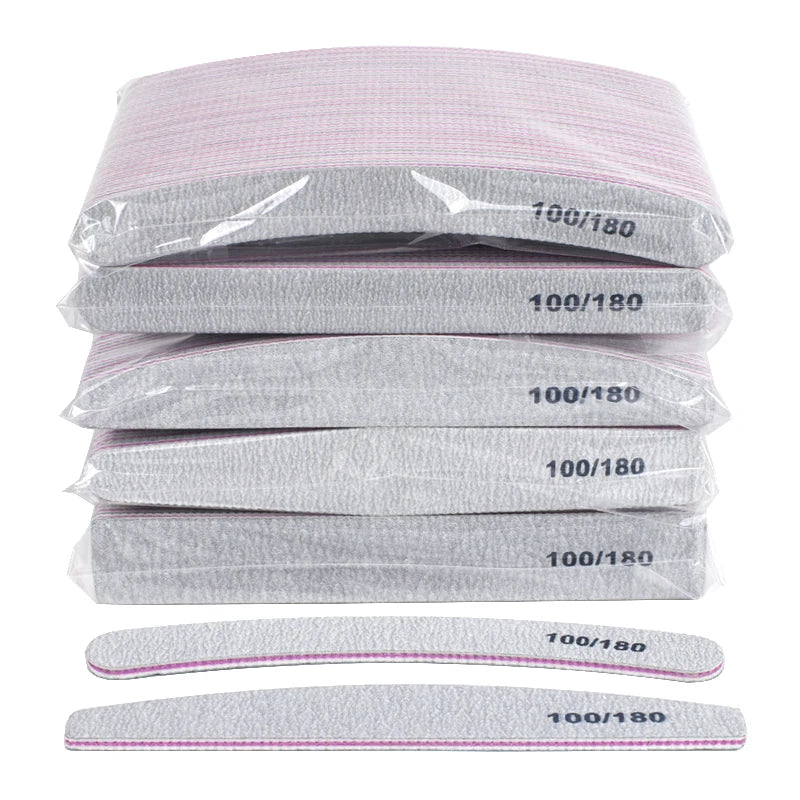 50Pcs/Lot Grey Sandpaper Nail File 100/180 Double Sided Buffer Block Polisher Pedicure Manicure Nail Art Files Nails Accesorios