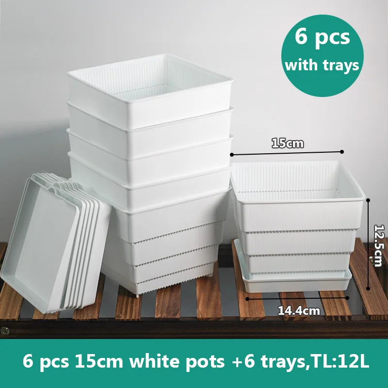 Meshpot Square Plastic Succulents Planter Pots With Tray Set,Nursery Pot Cactus Plant Pot Garden Pot
