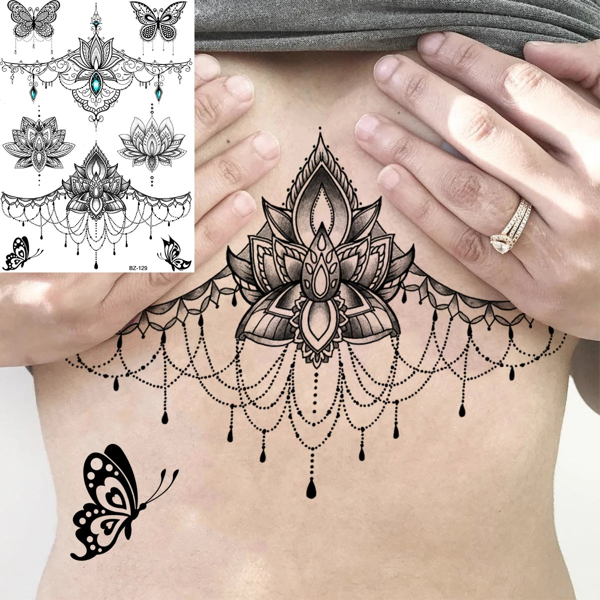 Black Rose Flower Sexy Temporary Tattoos For Women Adult Thigh Peony Skull Realistic Fake Tattoo Sexy Washable Tatoos Sticker