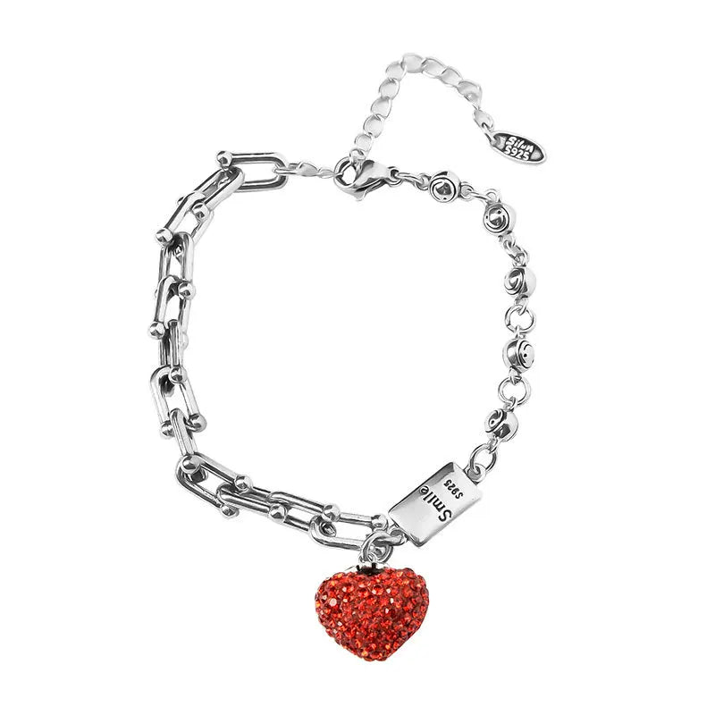 FOXANRY Silver Color Thick Chain Bracelets for Women Trendy Elegant Charming Sparkling Strawberry Zircon Party Jewelry