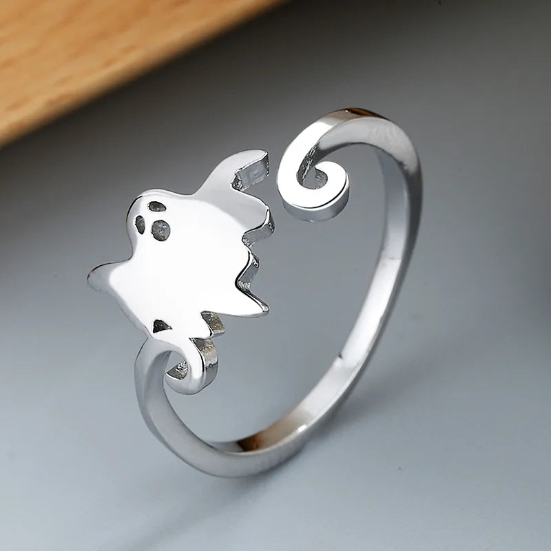New Fashion Halloween Witch Hat Broom Broom Mop Pumpkin Lantern Hollow Simple Ring Girl Jewelry Hot Sale