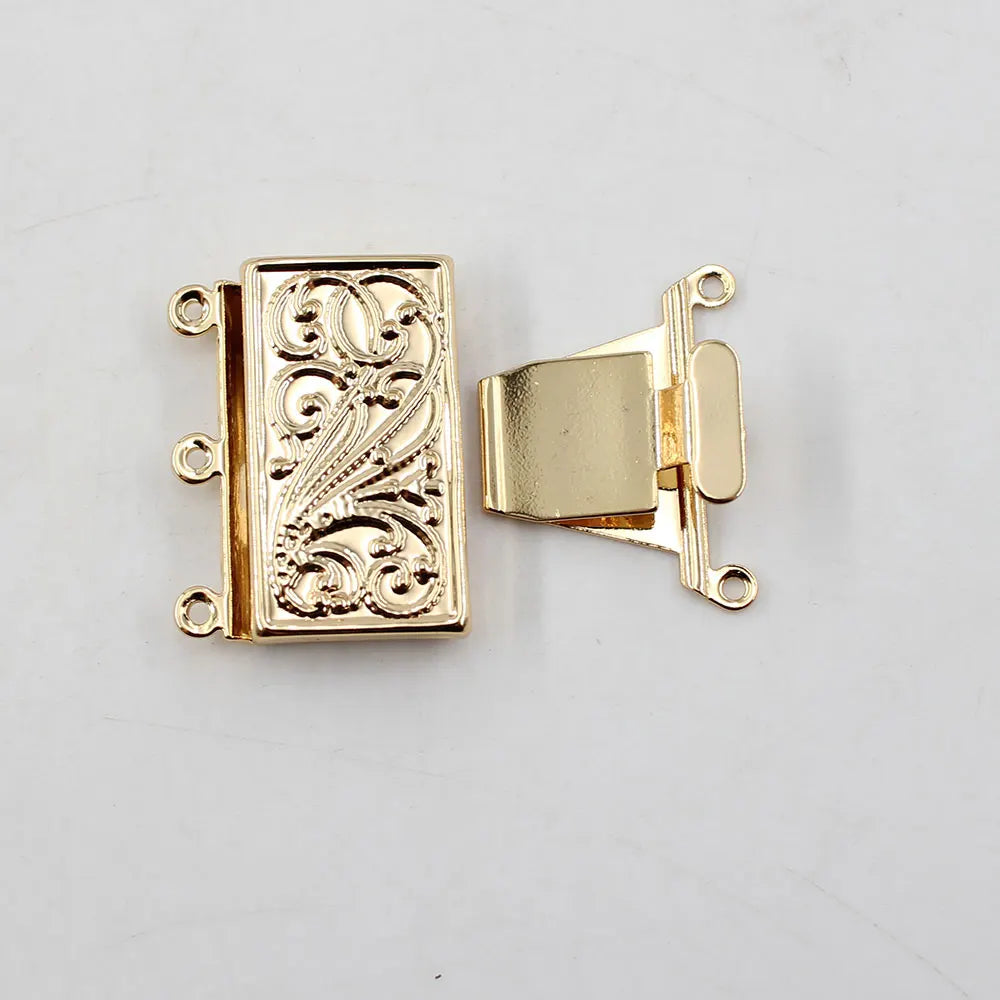 APDGG 5 Pcs Jewelry Findings 3 Strands Rectangle Clasps Gold Plated For Pearl Bracelets Necklaces Making DIY Craft Accessories