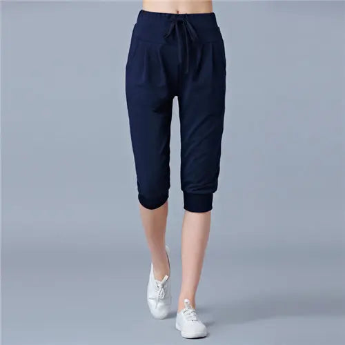 Pants for Women Summer Harem High Waisted Elastic Loose Joggers Sweatpants Calf Length Female Capris Trousers